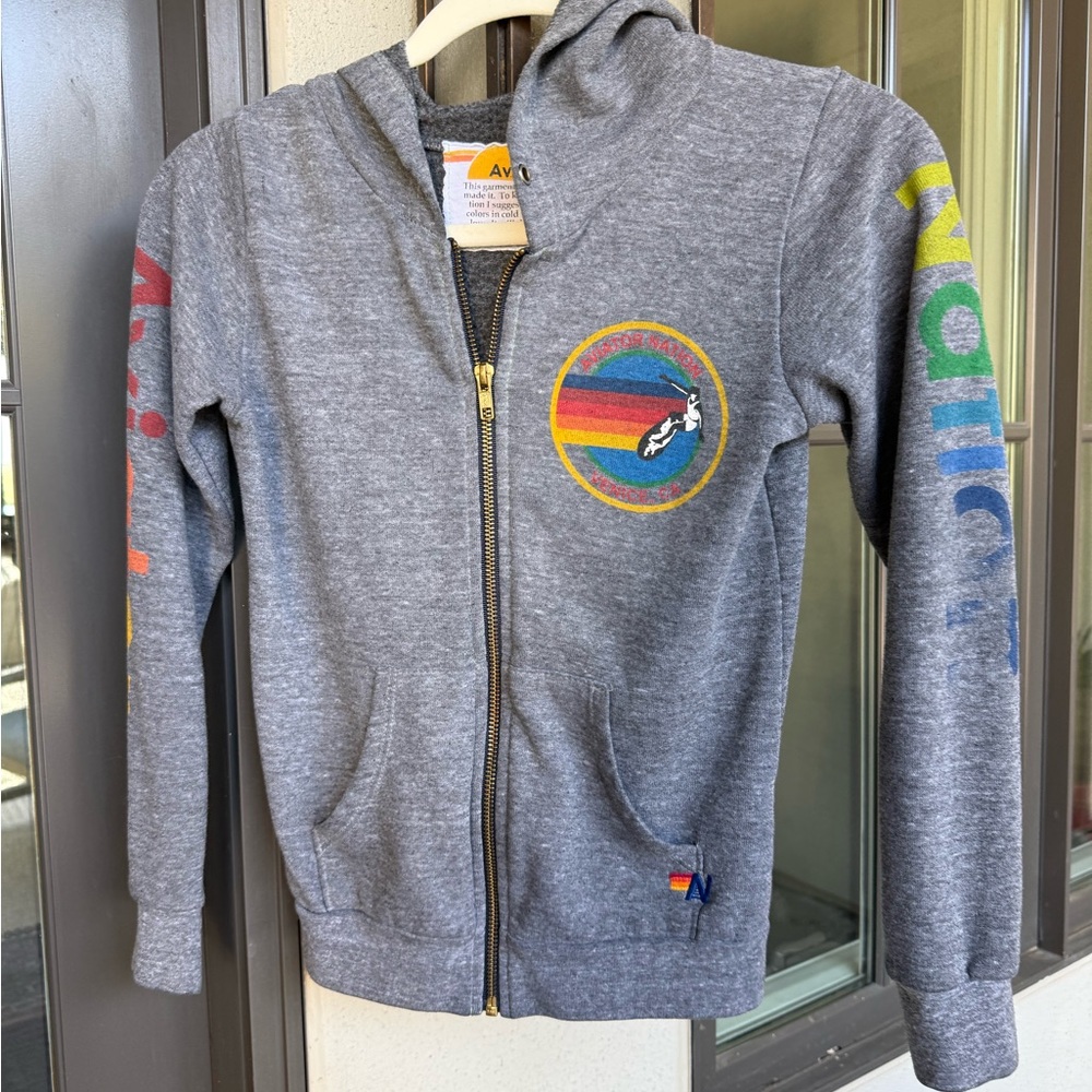 Aviator Nation Gray Hoodie with Rainbow Accents